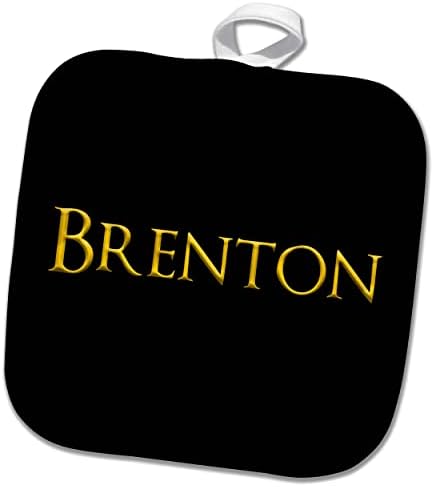 3drose Brenton ชื่อเด็กทารกที่สวยงามในอเมริกา สีเหลืองบนสีดำ - potholders