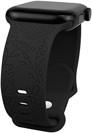 Lyfatz Flower Engraved Bands เข้ากันได้กับ Apple Watch Band 38 มม. 40 มม. 41 มม. 42 มม. 44 มม. 45 มม. 49 มม.