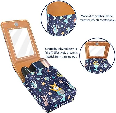 Lipstick Case พร้อม Mirror Funny Corgi Dog กับ Mermaid Stars Lip Lip Holder Portable Lipstick Storage Box Travel